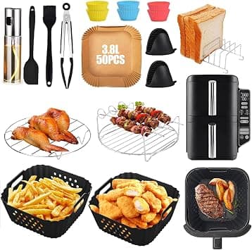 Hot Air Fryer Accessories for Ninja Double Stack XL SL300EU 7.6L, Silicone Mould Airfryer Accessories Complete Set - Includes Stainless Steel Grill, Baking Paper, Tongs & Silicone Gloves, Oil على Amazon.ae - متتبع الأسعار