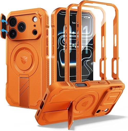 Dexnor for Phone 18 Pro Case, [2 Front Frame & Built-in Flip Camera Cover & Kickstand], Compatible with MagSafe, Heavy-Duty Shockproof Case with Screen Protector, 6.3 inch Orange على Amazon.ae - متتبع الأسعار