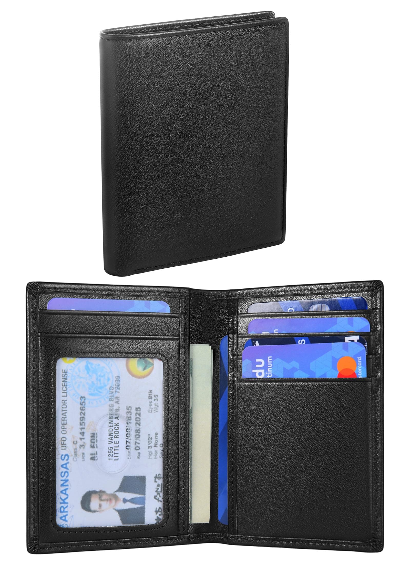 SIGFYER Bifold Slim Men Wallet Genuine Leather Thin, Fit 6-8 Cards, Several Cash (Fold Once), Small Vertical RFID Blocking Wallets for Men -Black on Amazon.ae - Price Tracker