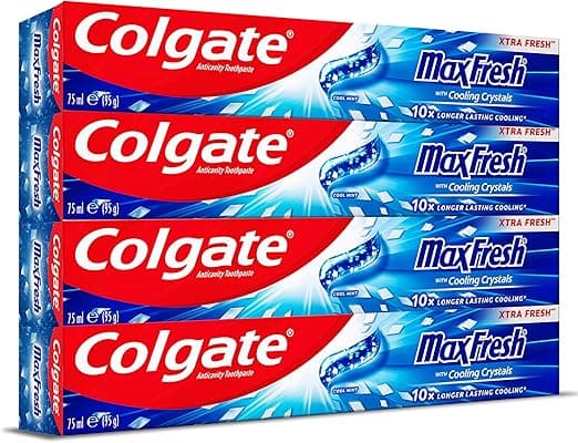 Colgate Toothpaste Max Fresh Cool Mint Toothpaste, With Cooling Crystals, 4x75ml, 4 Pack on Amazon.ae - Price Tracker