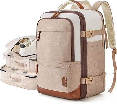 BAGSMART 37L Expandable Travel Backpack Compression Carry On Daypack, Khaki White, Large, Tavel Backpack Carry on Flight Approved on Amazon.ae - Price Tracker