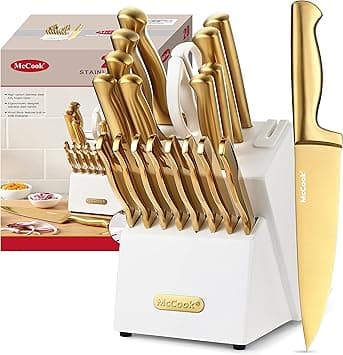 McCook® Kitchen Knife Sets, Golden Titanium Stainless Steel Knives Block Set with Built-in Sharpener on Amazon.ae - Price Tracker