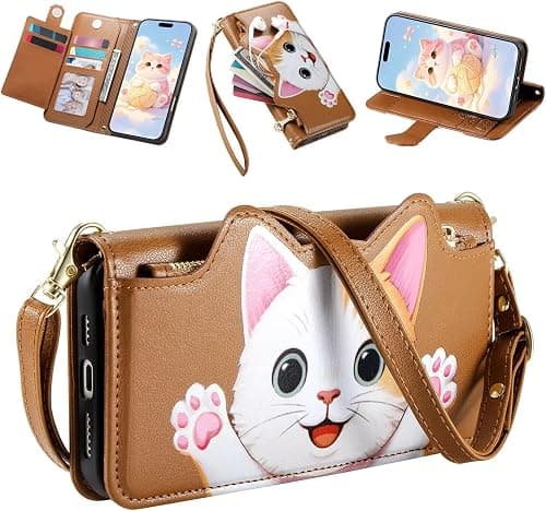Zipper Wallet Case for Motorola Moto G77/G67 5G,Lovely Cat Animal PU Leather Crossbody Cover Card Slots Wrist Strap Shoulder Lanyard Cash Holder Phone Case Bumper on Amazon.ae - Price Tracker