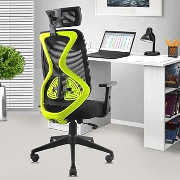 ASTRIDE Ergofit Ergonomic Office Chair for Home | 3-Years Warranty | 2D Headrest, Adjustable Arms & Lumbar Support | Tilt Lock Mechanism [Heavy Duty Nylon Base, Neon Green-Black] on Amazon.ae - Price Tracker