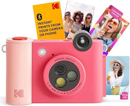 KODAK Smile+ Wireless Digital Instant Print Camera with Effect-Changing Lens, 2x3” Sticky-Backed Photo Prints, and Zink Printing Technology, Compatible with iOS and Android Devices - Fuchsia على Amazon.ae - متتبع الأسعار