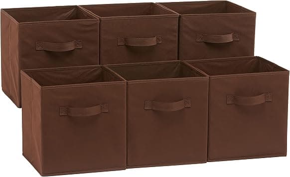 Amazon Basics Collapsible Fabric Storage Cube/Organiser with Handles, Pack of 6, Solid Brown, 26.6 x 26.6 x 27.9 cm - متتبع أسعار Amazon.sa