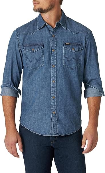 Wrangler mens Iconic Denim Regular Fit Snap Shirt Button Down Shirt on Amazon.ae - Price Tracker