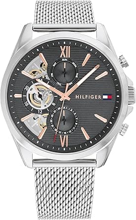 Tommy Hilfiger Men's Watch – Quartz Multifunction, 44 mm Stainless Steel Case, Skeleton Dial, Mesh Bracelet – Dress Watch for Men, Silver on Amazon.ae - Price Tracker