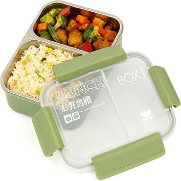 Stainless Steel 2 Compartments Bento Lunchbox with Removable Inner Tray - Leak Proof Bento Box for Kids, Adults - Tiffin Box for Office, School (GREEN) on Amazon.ae - Price Tracker