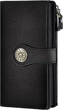 Travelambo Womens RFID Blocking Large Capacity Luxury Waxed Genuine Leather Clutch Wallet Multi Card Organizer, Natural Black Up, One size on Amazon.ae - Price Tracker