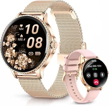 Smart Watch for Women, 1.27'' Ladies Smartwatch with Bluetooth Call Heart Rate SpO2 Sleep Monitor, 110+ Sports Modes, Step Counter, IP68 Waterproof Fitness Tracker for Android iOS, 2 Bands, Rose Gold on Amazon.ae - Price Tracker