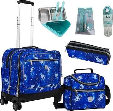 WIRES School Bag 6-Piece Set All-in-One8 Wheels Rolling Backpack with Pencil Case Lunch Bag and Trolley Water Resistant Wheeled bag for School College Office-Unisex W24580, 19 على Amazon.ae - متتبع الأسعار