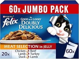 Purina Felix As Good As It Looks Doubly Delicious Meat Selection Cat Food Promo Pack (85g) (50+10 Free) [Amazon Exclusive] - Amazon.ae Price Tracker
