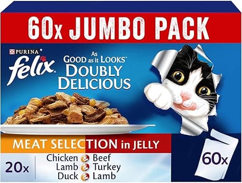 Purina Felix As Good As It Looks Doubly Delicious Meat Selection Cat Food Promo Pack (85g) (50+10 Free) [Amazon Exclusive] on Amazon.ae - Price Tracker