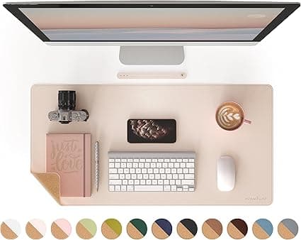 RENMTURE Dual-Sided Desk Pad, Natural Cork &amp; PU Leather Large Mouse mats for Office and Home Work, Desk Protector Non-Slip, Waterproof, Easy Clean (Apricot, 32"x16") on Amazon.ae - Price Tracker