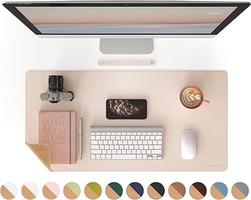 RENMTURE Dual-Sided Desk Pad, Natural Cork & PU Leather Large Mouse mats for Office and Home Work, Desk Protector Non-Slip, Waterproof, Easy Clean (Apricot, 32"x16") on Amazon.ae - Price Tracker
