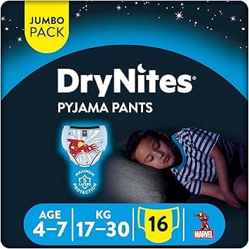 Huggies DryNites Pyjama Pants, 4-7 years, Bed Wetting Diaper, Boys, 17-30 kg, Jumbo Pack, 16 Pants - Amazon.ae Price Tracker