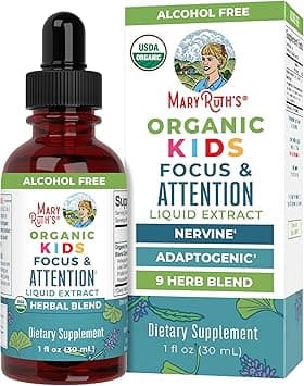 MaryRuth Organics Kids Focus Support Supplement by MaryRuth's, Natural Brain Support Vitamin, Adrenal Complex with Astragalus Root, Gingko Leaf & Wood Betony Herb, 1 Month Supply, 1 Fl Oz on Amazon.ae - Price Tracker