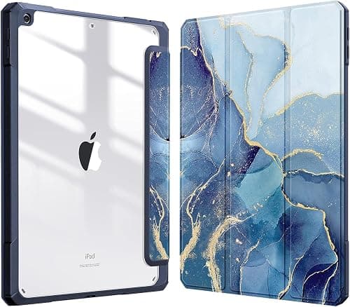 Protective Hybrid Slim Case for iPad 9th / 8th / 7th Generation (2021/2020 /2019) 10.2 Inch - [Built-in Pencil Holder] Shockproof Cover w/Clear Transparent Back Shell, Auto Sleep Wake (Blue Marble) على Amazon.ae - متتبع الأسعار