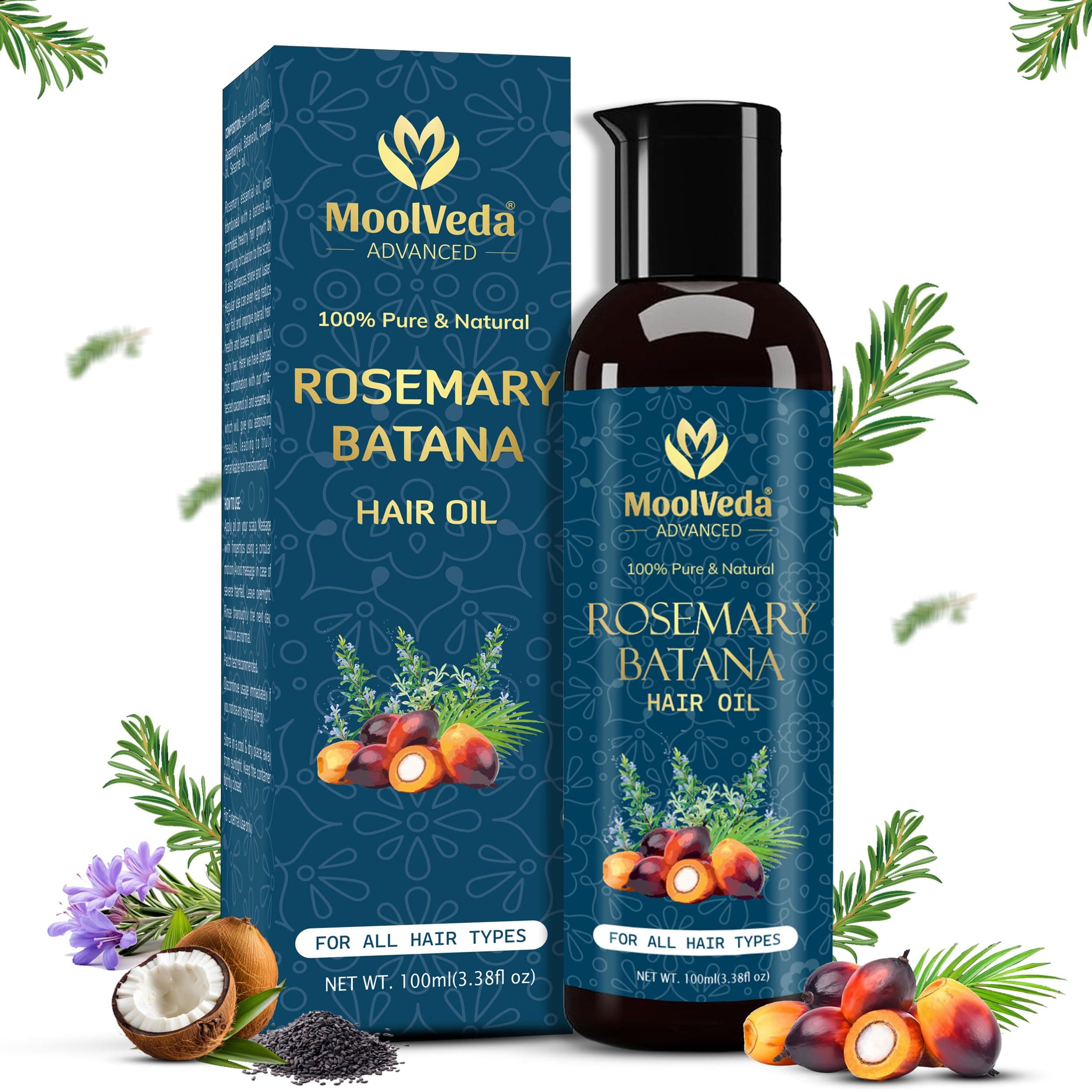 Moolveda Pure Rosemary Batana Oil for Hair Growth By Dr Sebi Sourced From Honduras | Promotes Thicker, Shiny, Stronger & Healthy Hair, 100 ml on Amazon.ae - Price Tracker