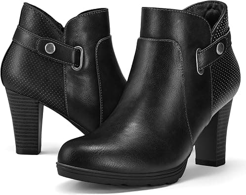 mysoft Women's Zipper Bootie Chunky Stacked Heel Ankle Boots Buckle Strap Ankle - Best Deal Finder