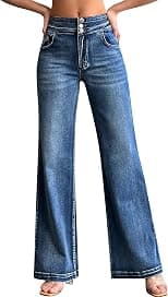 roswear Women's Wide Leg Jeans Casual High Waisted Stretch Baggy Loose Denim Pants - Best Deal Finder
