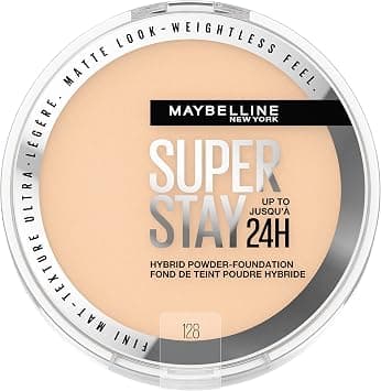 Maybelline New York Super Stay Up to 24HR Hybrid Powder-Foundation, Medium-to-Full Coverage Makeup, Matte Finish, 128, 1 Count, 1.5554 fl oz - Best Deal Finder