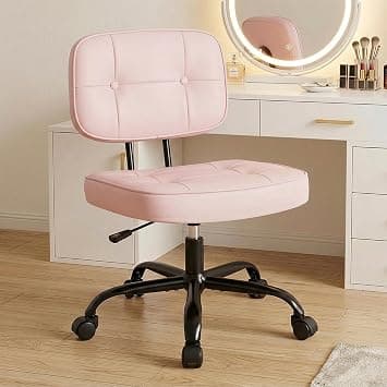 DUMOS Home Office Desk Chair - Ergonomic Armless PU Leather Computer Rolling Task Chair,with Comfy Lumbar Support and Height Adjustable, Vanity, Bedroom, Pink on Amazon.ae - Price Tracker
