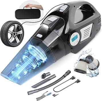 Car Vacuum Cleaner & Tire Inflator – Handheld Vacuum Cleaner 120W Hand Held Vacuum Cordless 4 in 1, 150 PSI Car Hoover With Digital Pressure Gauge & LED Light With Rechargeable Battery - متتبع أسعار Amazon.sa