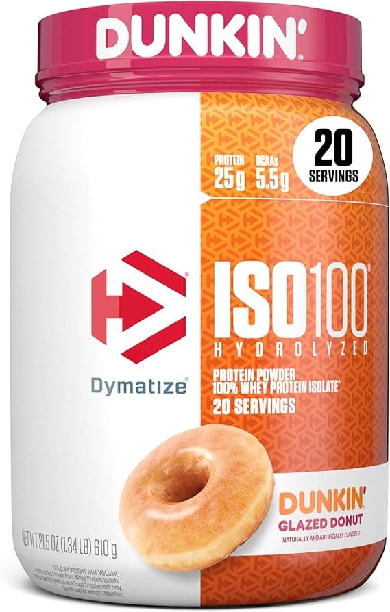 Dymatize ISO100 Hydrolyzed Protein Powder, 100% Whey Isolate, Dunkin' Glazed Donut Flavor, 20 Servings, Gluten-Free on Amazon.ae - Price Tracker