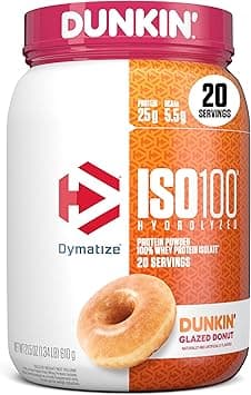 Dymatize ISO100 Hydrolyzed Protein Powder, 100% Whey Isolate, Dunkin' Glazed Donut Flavor, 20 Servings, Gluten-Free - Amazon.ae Price Tracker