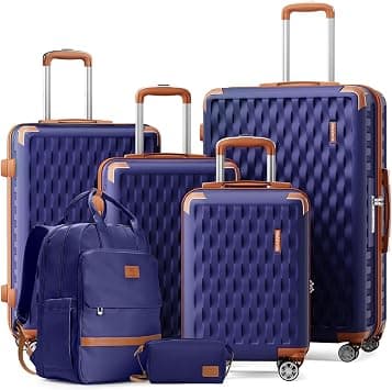 Melalenia Hard shell luggage, Navy Brown, 7 Piece Set(BP/TB), Hardside Luggage Sets With Spinner Wheels on Amazon.ae - Price Tracker