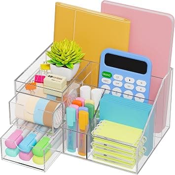 VITVITI Acrylic Desk Organizer, Clear Pencil Organizer for Desk, Multifunctional Desktop Stationary Pen Organizer, 8 Compartment Storage with Drawer, for Office/A4 Paper/Art Supply على Amazon.ae - متتبع الأسعار
