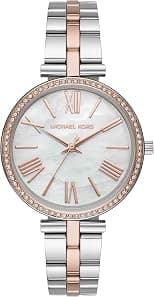 Michael Kors Women's Pearl Dial Stainless Steel Band Quartz Analog Watch, Silver - Best Deal Finder