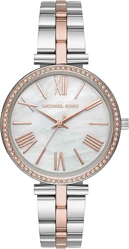 Michael Kors Women's Pearl Dial Stainless Steel Band Quartz Analog Watch, Silver - Best Deal Finder
