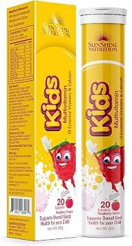 Sunshine Nutrition Kids Multivitamins Effervescent 20 Tablets | With 10 Essential Vitamins & Calcium | Raspberry Flavor on Amazon.ae - Price Tracker