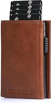 Premium RFID Blocking Wallet – Genuine Leather Pop-Up Card Holder with Coin Pocket, ID Window & Magnetic Closure – Ideal Gift for Men & Women (Brown) on Amazon.ae - Price Tracker