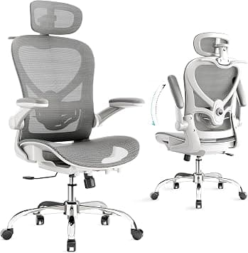 LarkLeaves Ergonomic Chair with 3D Headrest, Office Chair with Coat Hanger, Gaming Chair with 2D Lumbar Support & Flip Up Arms, Computer Chair Mesh Cushion & Backrest for Office, Study & Meeting, Grey on Amazon.ae - Price Tracker