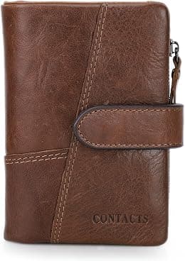 Contacts Mens Genuine Leather Bifold Trifold Card Holder Zip Coin Purse Wallet Brown - Best Deal Finder