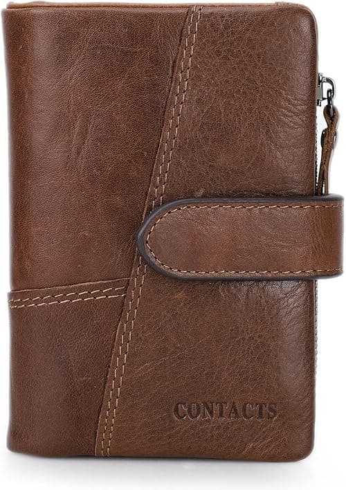 Contacts Mens Genuine Leather Bifold Trifold Card Holder Zip Coin Purse Wallet Brown on Amazon.ae - Price Tracker