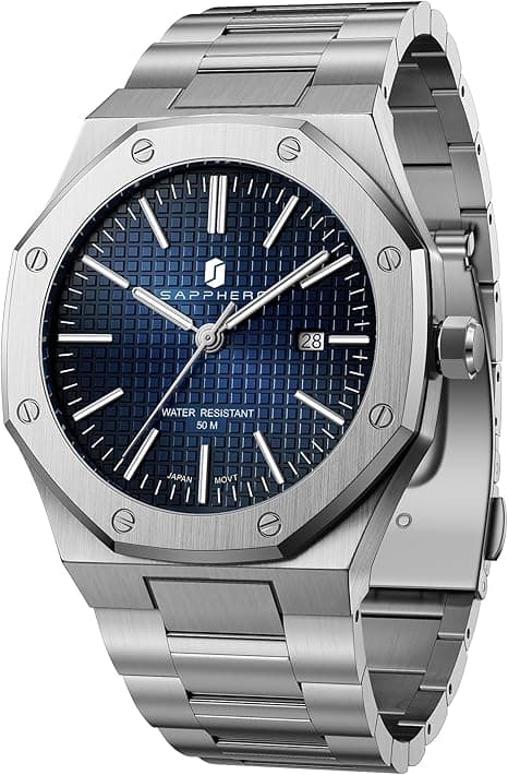 SAPPHERO Mens Watches 50M Waterproof Watches for Men Silver Stainless Steel Watch Analog Japanese Quartz Movement Octagonal Minimalist Luxury Classic Fashion Men's Wrist Watches Gifts for Men on Amazon.ae - Price Tracker