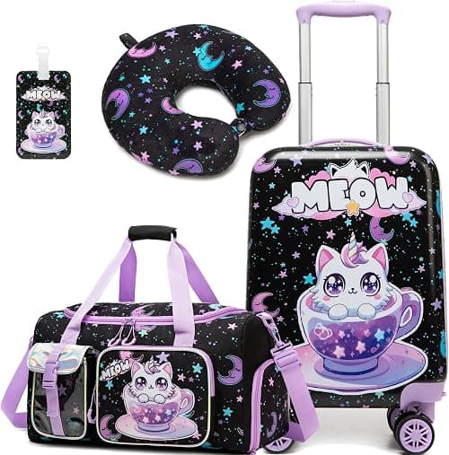 HTgroce 3-Piece Children's Suitcase Set, Children's Travel Suitcase with Travel Bag for Children, Neck Pillow & Suitcase Tag, Travel Trolley with Wheels for Children, Hard Case for Boys and Girls on Amazon - Best Deal Finder
