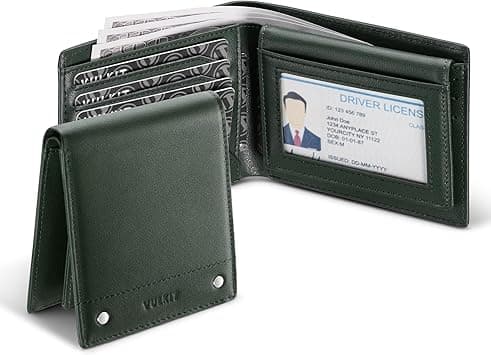 VULKIT Men's Bifold Wallet Genuine Leather Wallet RFID Blocking with Multiple Card Slots and Double ID Windows Everyday Carry Wallet on Amazon.ae - Price Tracker