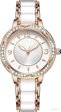 Watch for Women Luxury Wrist Watch, Rhinestone White Ceramic Quartz Watch Adjustable Crystal Lady Watches Elegant Bracelet Watch for Business Sport Party Dressing Banquet on Amazon.ae - Price Tracker