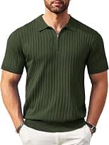 COOFANDY Men's Zipper Polo Shirts Short Sleeve Ribbed Knit Polo T Shirts Fashion Casual Golf Shirts - Best Deal Finder