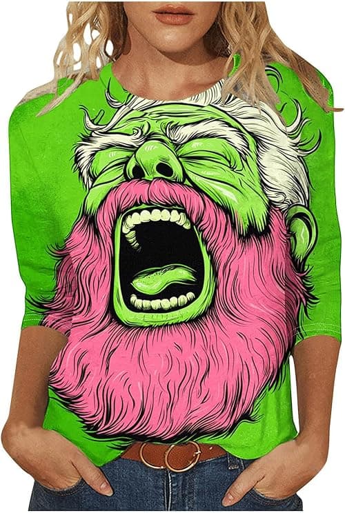 Christmas T-Shirts Women Ugly Xmas Jumper Plus Size 3/4 Sleeve Tops Round Neck Blouses Funny Graphic Reindeer Santa Xmas Jumper Cute Christmas Casual Tunic Top Oversized Gym T Shirts on Amazon.ae - Price Tracker