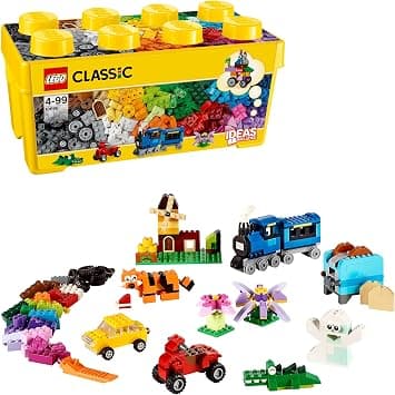 LEGO 10696 Classic Medium Creative Brick Box, Easy Toy Storage, Colourful Bricks Building Set, Toys for Kids, Boys & Girls Aged 4 Plus Years Old with Wheels, Windows, Eyes and a Green Base Plate - متتبع أسعار Amazon.sa