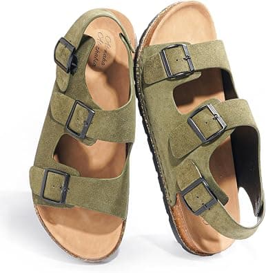 Men's Leather Sandals,Unisex-adult Fashion Sandals,Mens Cushion Sliders,Breathable PU Sole,Anti-Slip Design, Durable for Desert Climate & Daily Wear - Best Deal Finder