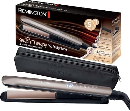 Remington Hair Straightener [Innovation: Heat Protection Sensor] Keratin Therapy (Keratin & Almond Oil Care, Ceramic, LCD Screen, 160-230°C, Pouch) Straightening Iron S8593 على Amazon.ae - متتبع الأسعار