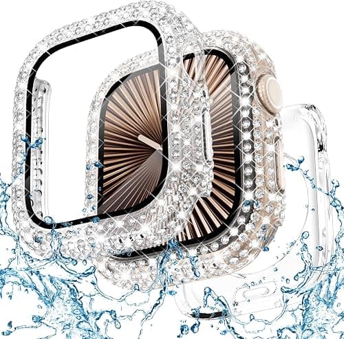 WINGLE 2-in-1 Waterproof Case for Apple Watch Series 11 10 42mm Screen Protector Case, Full Bling Diamond Protective Face Cover Apple Watch 11 10 42 mm Crystal Rhinestone Bumper iWatch Women, Clear على Amazon.ae - متتبع الأسعار